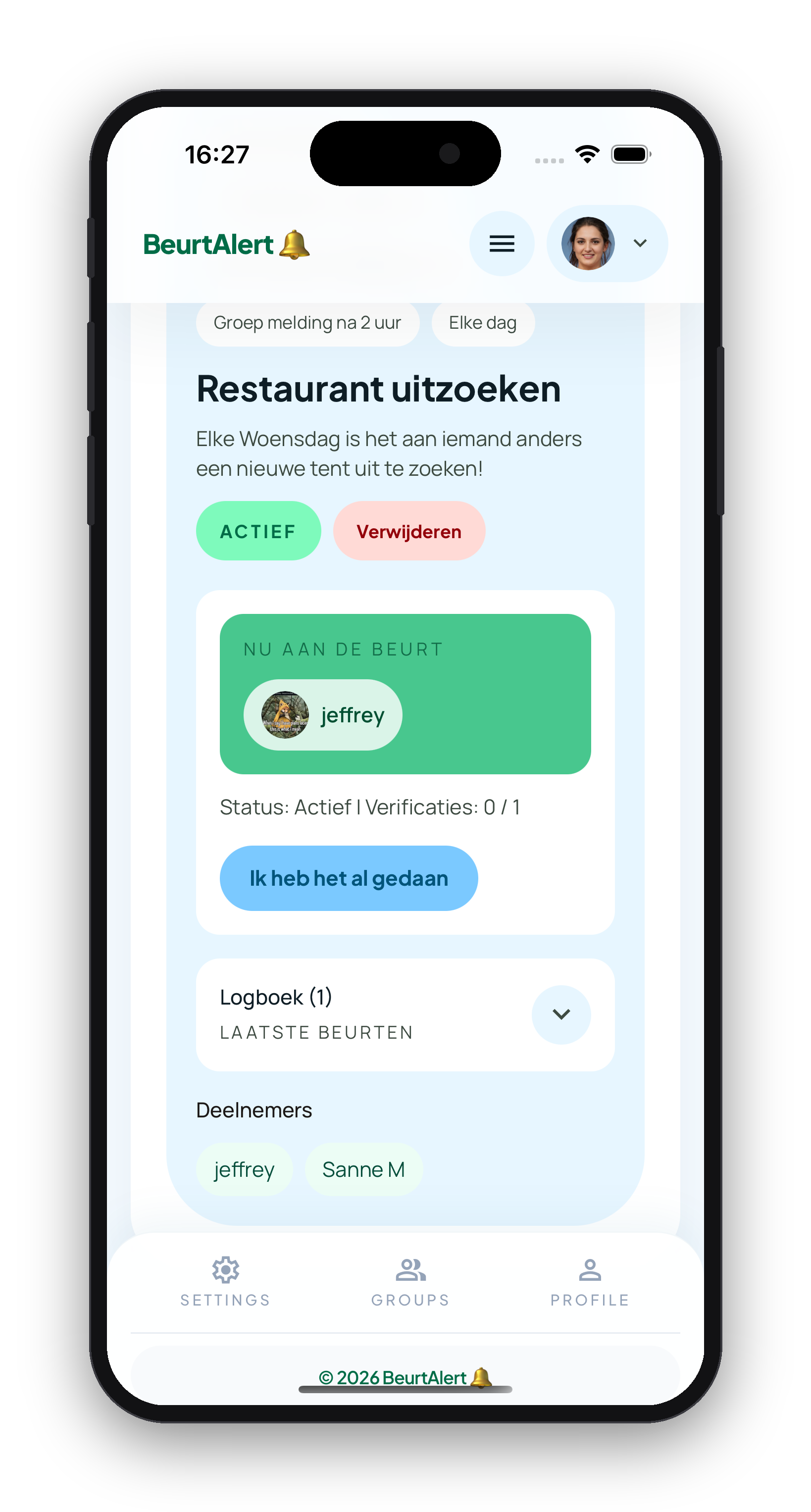 BeurtAlert scherm waarop zichtbaar is dat iemand anders aan de beurt is